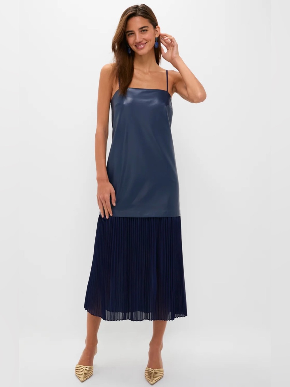 NWT HYACINTH HOUSE Mixed Media Leather Pleated Ozzy Midi Dress Tuckernuck XXL